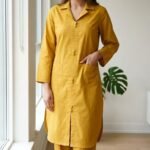 pomelli_photoshoot-11 ✅ Premium Coat Collar Front Open Kurti Trouser Co-Ord Set Round Daman With Pockets For Women