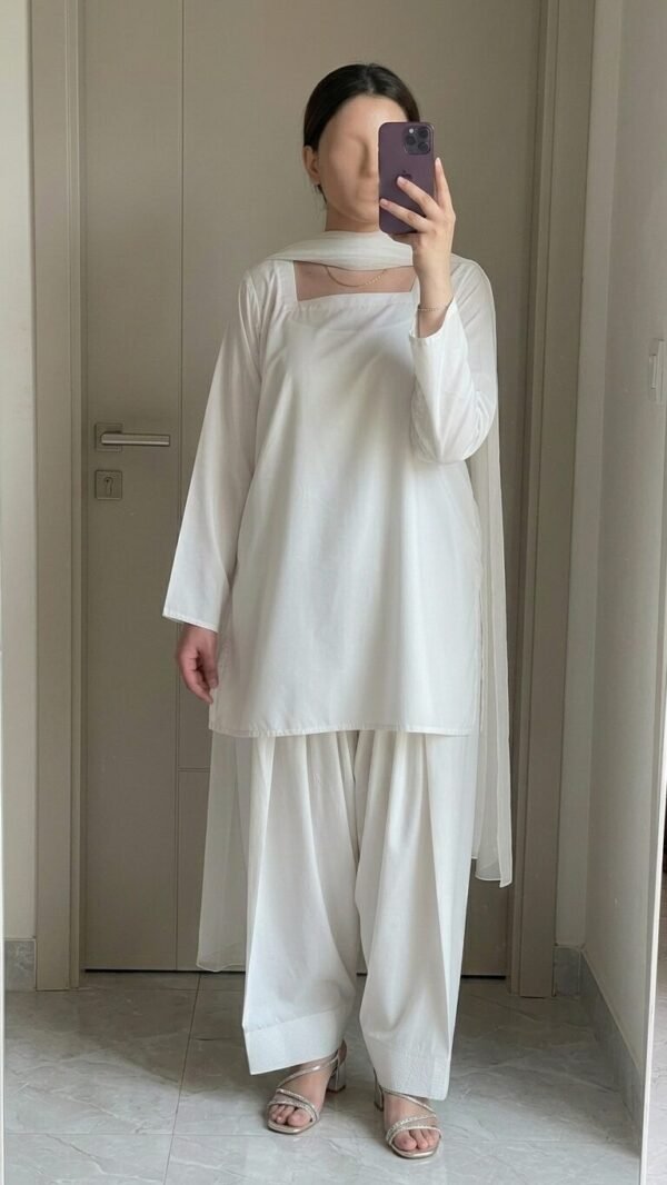 ✅ Wide Square Neck Short Shirt With Farshi Shalwar 2-Piece Set For Women – WSNFS