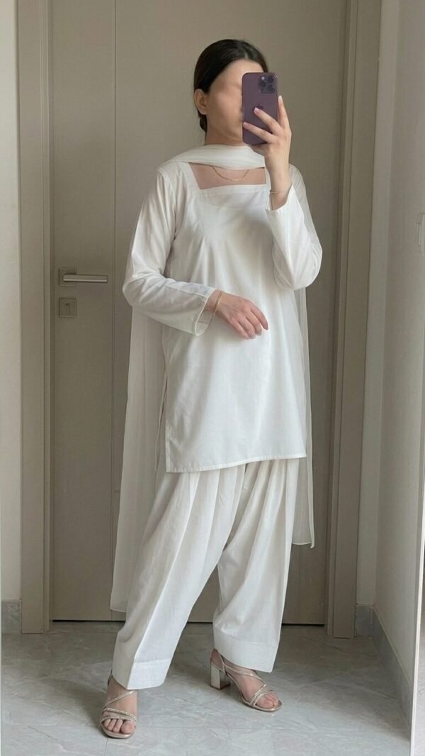 ✅ Wide Square Neck Short Shirt With Farshi Shalwar 2-Piece Set For Women – WSNFS